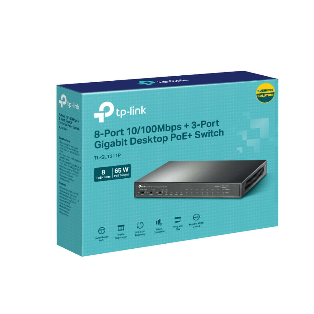 TP-Link TL-SL1311P V1.6 - Switch - unmanaged - 8 x 10/100 (PoE+) + 2 x 10/100/1000 + 1 x 1000Base-X SFP - rack-mountable (65 W) - Premier Technology