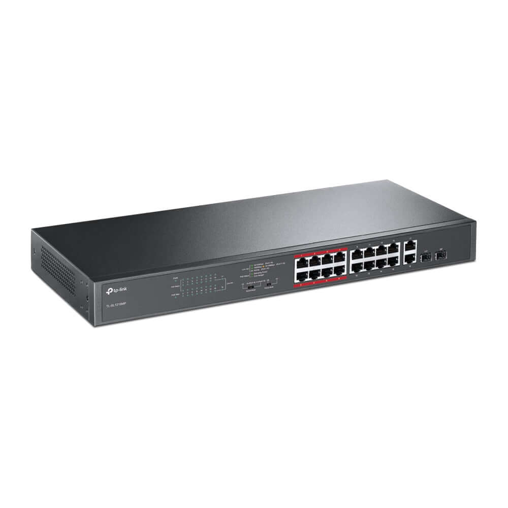 TP-Link TL-SL1218MP - Switch - unmanaged - 16 x 10/100 (PoE+) + 2 x 10/100/1000 + 2 x combo Gigabit SFP - rack-mountable (192 W) - Premier Technology