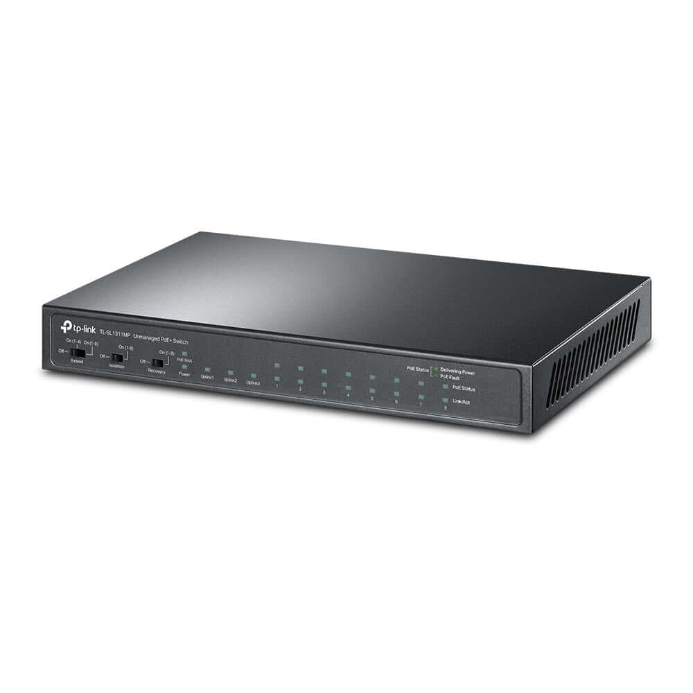 TP-Link TL-SL1311MP V1 - Switch - unmanaged - 8 x 10/100 (PoE+) + 2 x 10/100/1000 + 1 x 1000Base-X SFP - rack-mountable (124 W) - Premier Technology